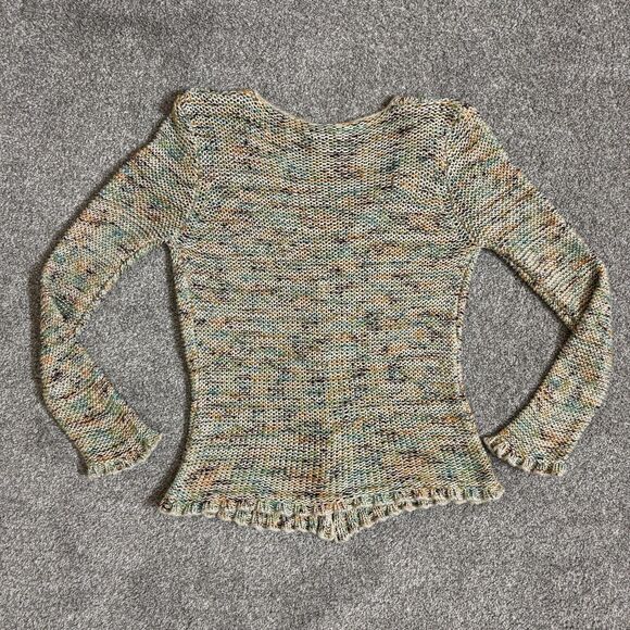 BCBGMAXAZRIA Cardigan Sweater Womens Large Multicolor Button Front Ruffle Hem - Picture 2 of 8